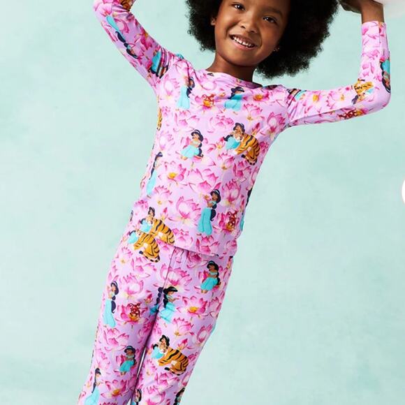 NWT Posh Peanut Disney Jasmine 5T-6T 2pc Bamboo Pajama Set Pink Print - Picture 3 of 3